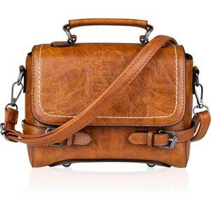 Cute Soft Brow Vegan Leather Small Crossbody Purse, Lightweight Everyday Handbag